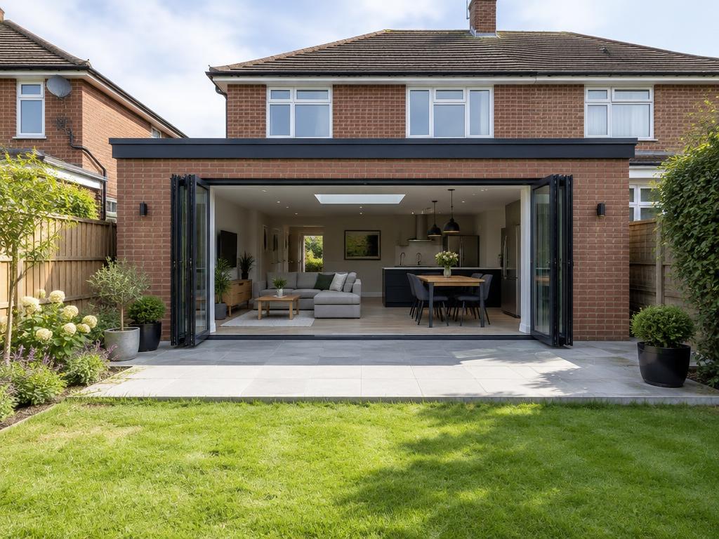Modern rear extension on a brick family home